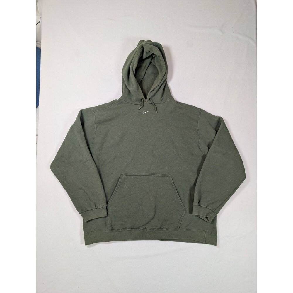 Vintage 90s Nike Center Swoosh Hoodie Olive Green XXL 2XL White Logo Streetwear